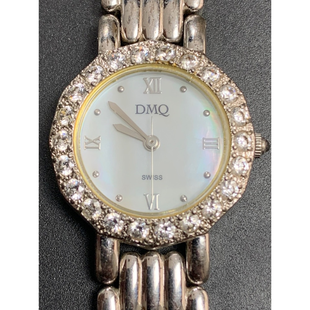 DMQ Swiss Watch Women Silver Tone Mother of Pearl Dial Crystal Bezel DQ4023-24